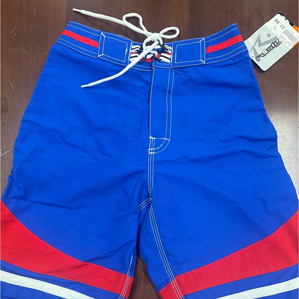 NWT RUSTY BOYS SWIM SHORTS WITH REAR POCKET WAIST 22” length 16”